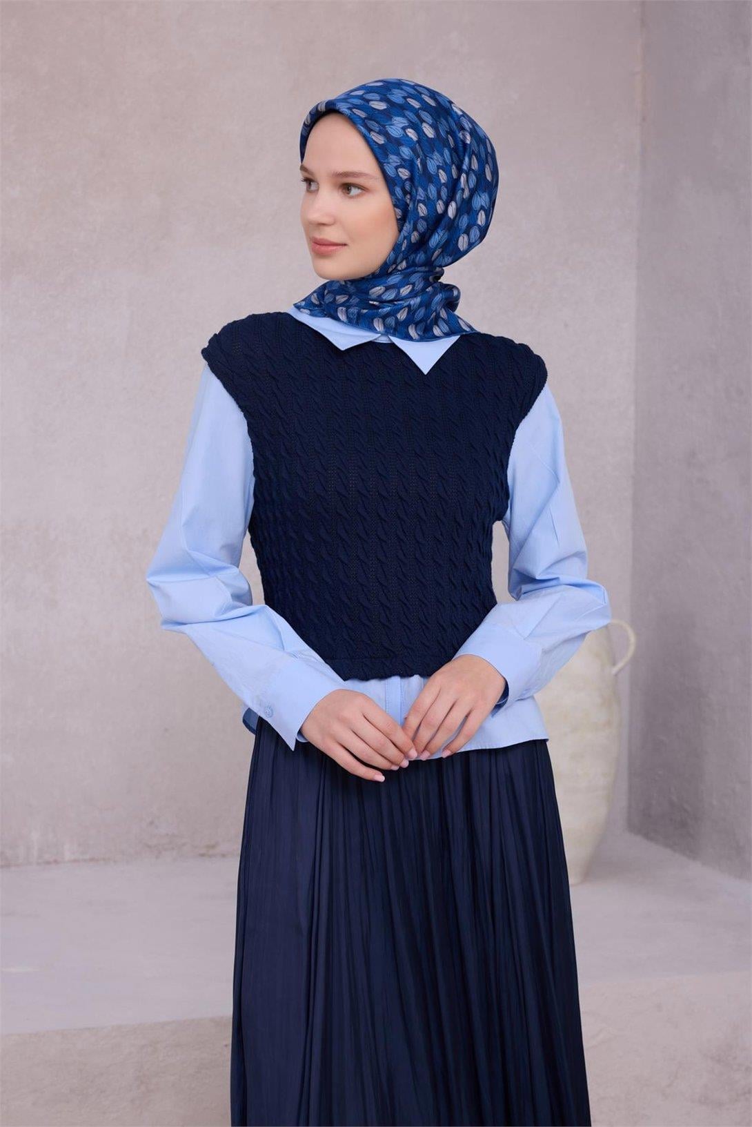 Belli İpek Eşarp - 4204-86 Lacivert Twill