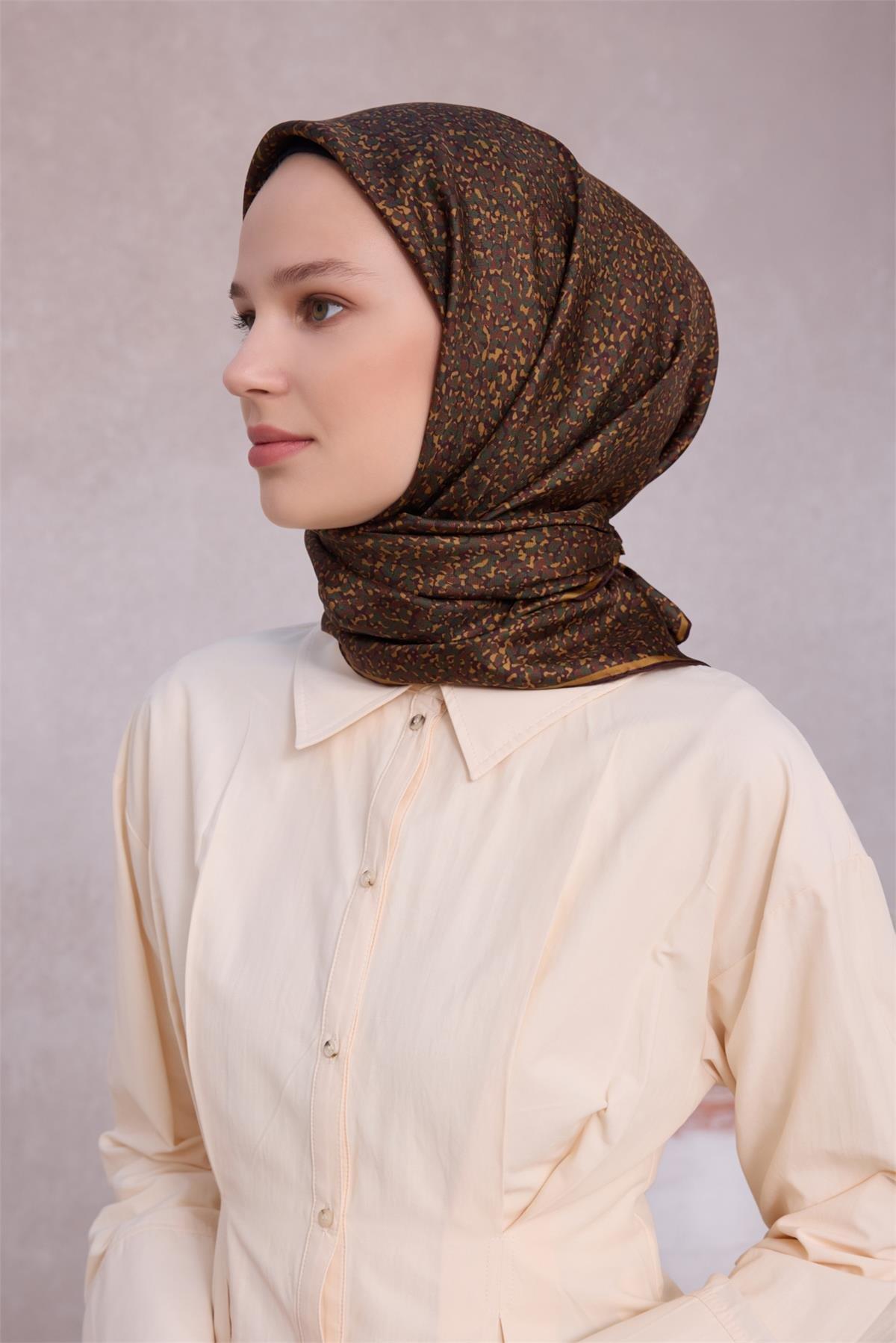 Belli İpek Eşarp - 4208-05 Kahverengi Twill