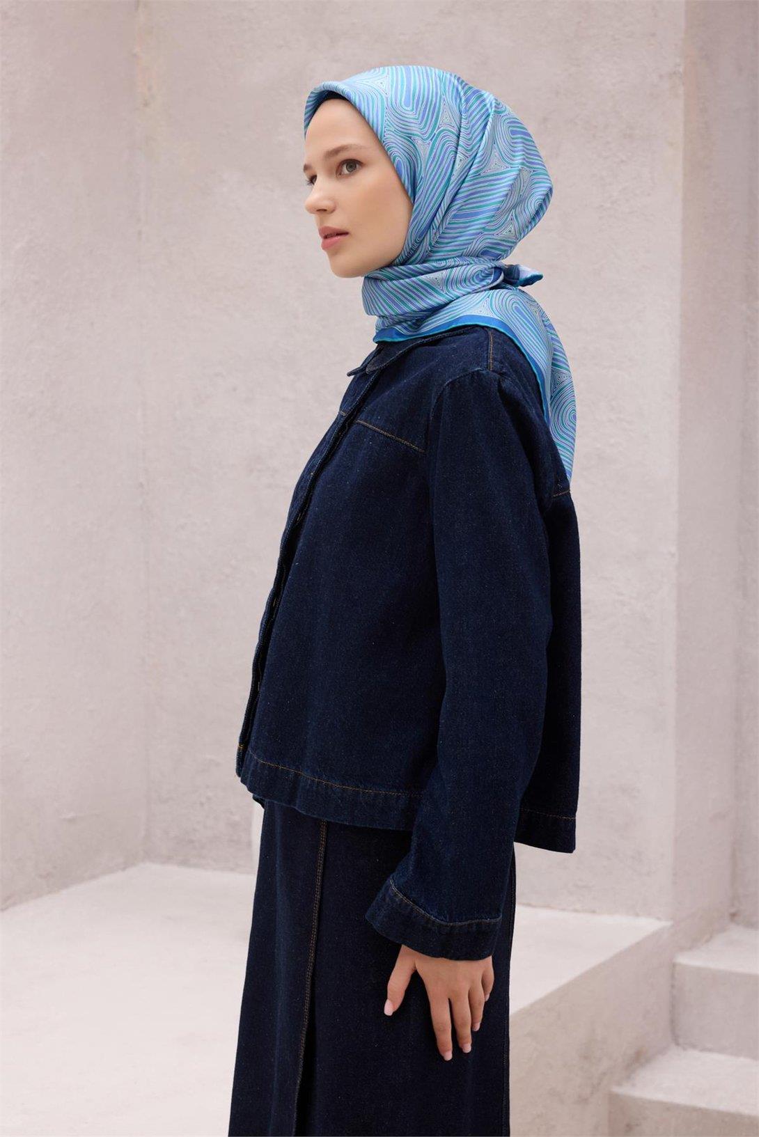 Belli İpek Eşarp - 4209-37 Mavi Twill