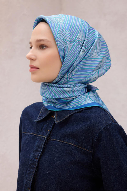 Belli İpek Eşarp - 4209-37 Mavi Twill