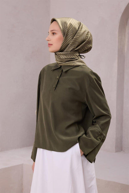 Belli İpek Eşarp - 4209-82 Haki Twill