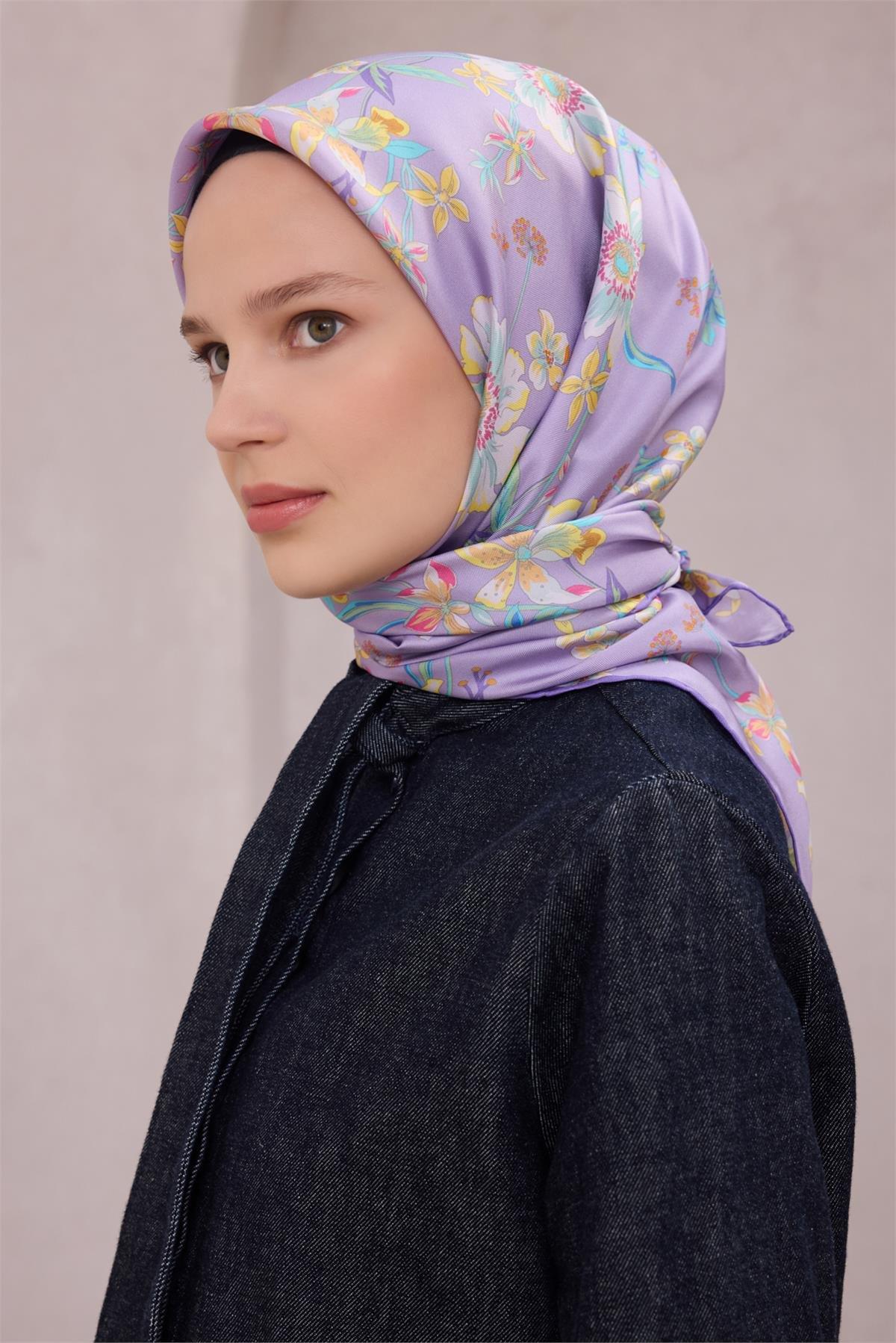 Belli İpek Eşarp - 4210-50 Lila Twill Twill
