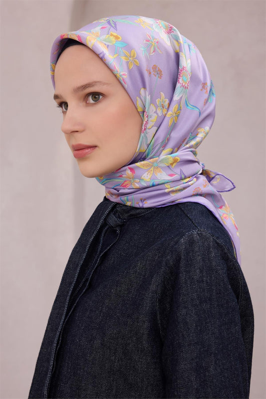 Belli İpek Eşarp - 4210-50 Lila Twill Twill