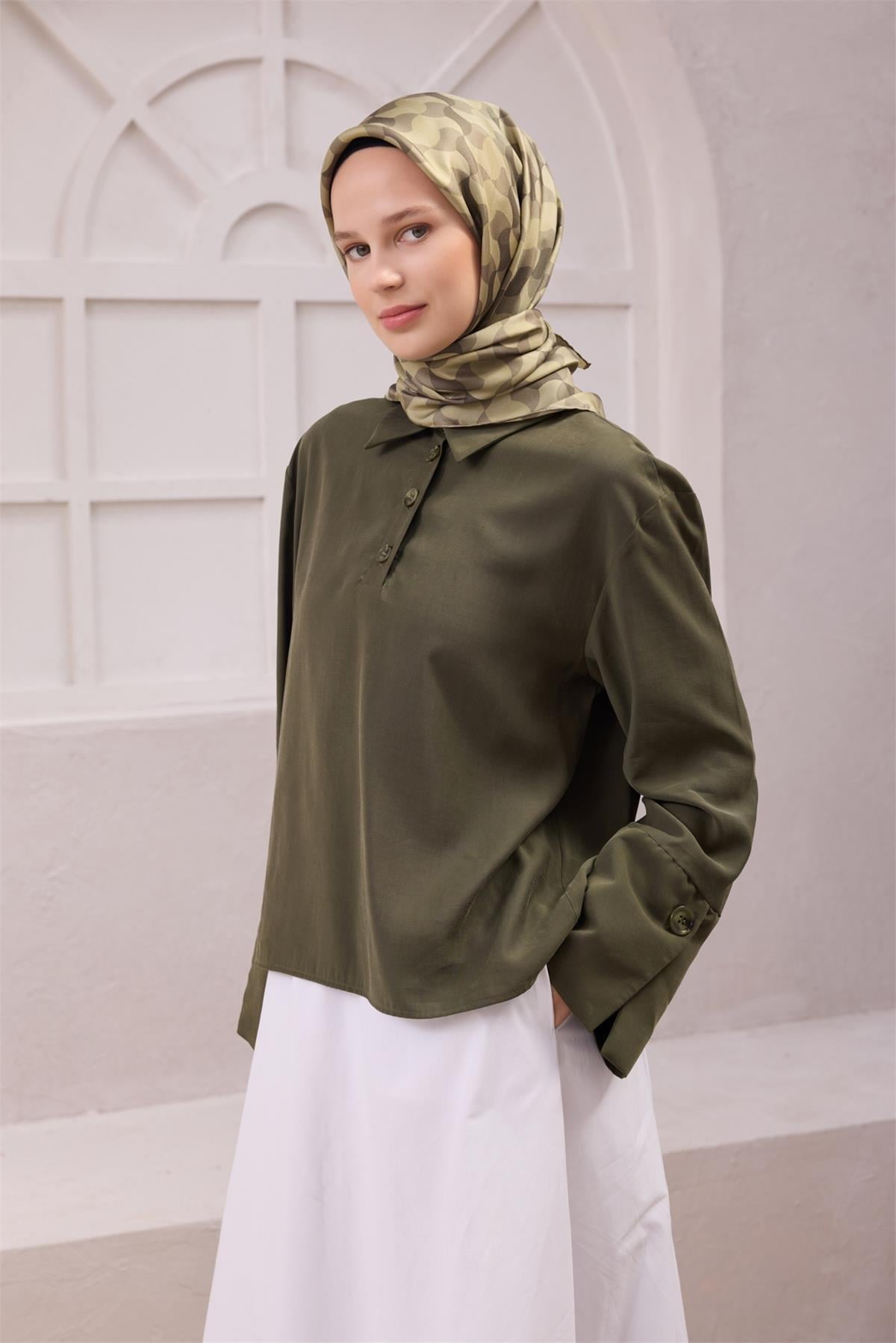 Belli İpek Eşarp - 4211-53 Haki Twill