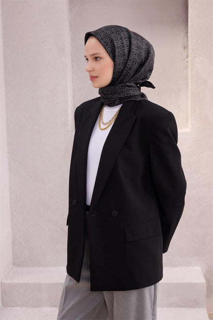 Belli İpek Eşarp - 4215-59 Siyah Twill