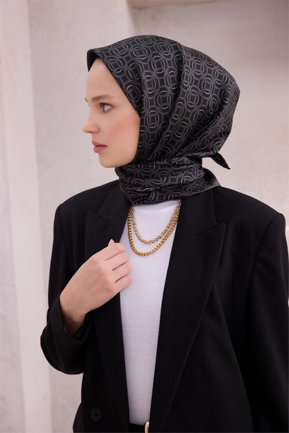 Belli İpek Eşarp - 4215-59 Siyah Twill