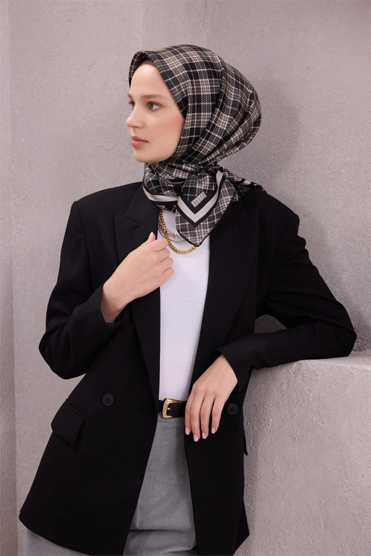 Belli İpek Eşarp - 4218-88 Siyah Füme Twill