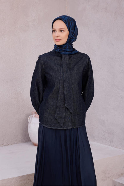 Belli İpek Eşarp - 4221-56 Lacivert Twill