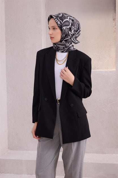 Belli İpek Eşarp - 4222-58 Siyah Twill
