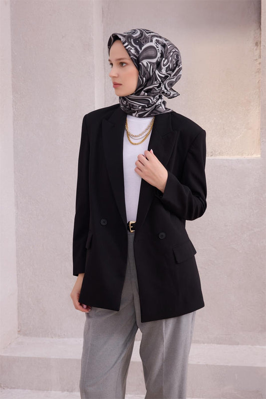 Belli İpek Eşarp - 4222-58 Siyah Twill