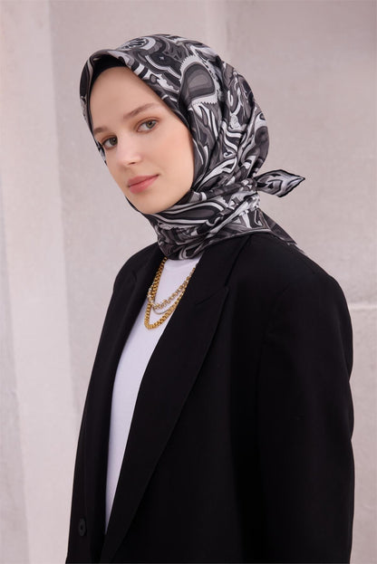 Belli İpek Eşarp - 4222-58 Siyah Twill