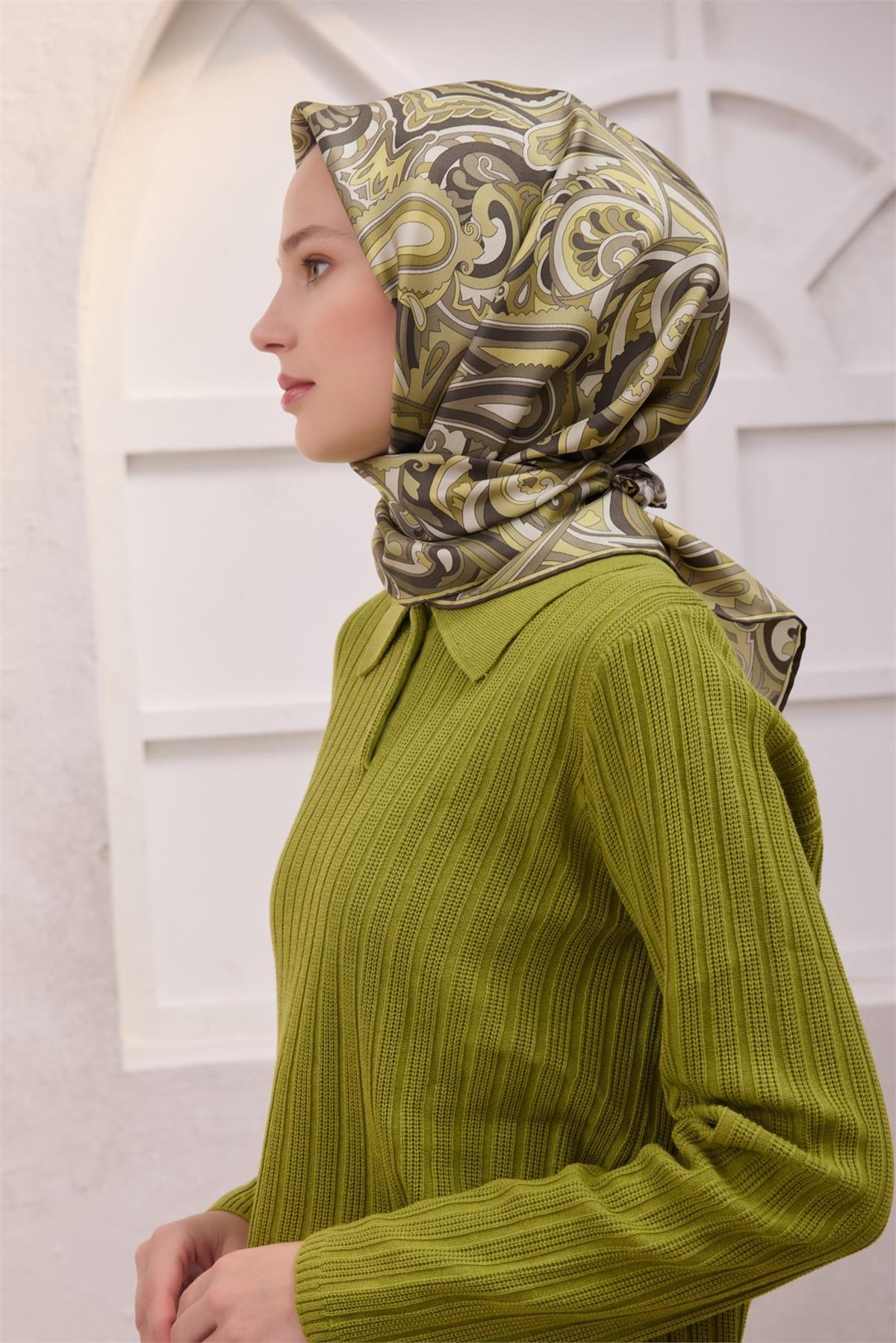 Belli İpek Eşarp - 4222-87 Haki Twill