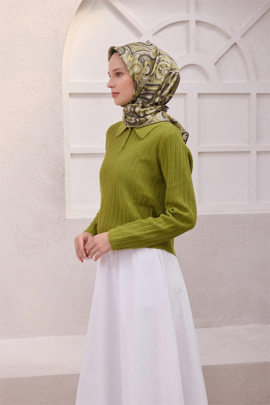 Belli İpek Eşarp - 4222-87 Haki Twill