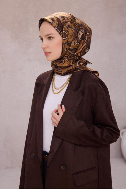 Belli İpek Eşarp - 4222-89 Kahve Twill