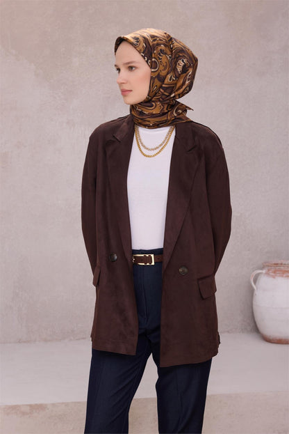 Belli İpek Eşarp - 4222-89 Kahve Twill