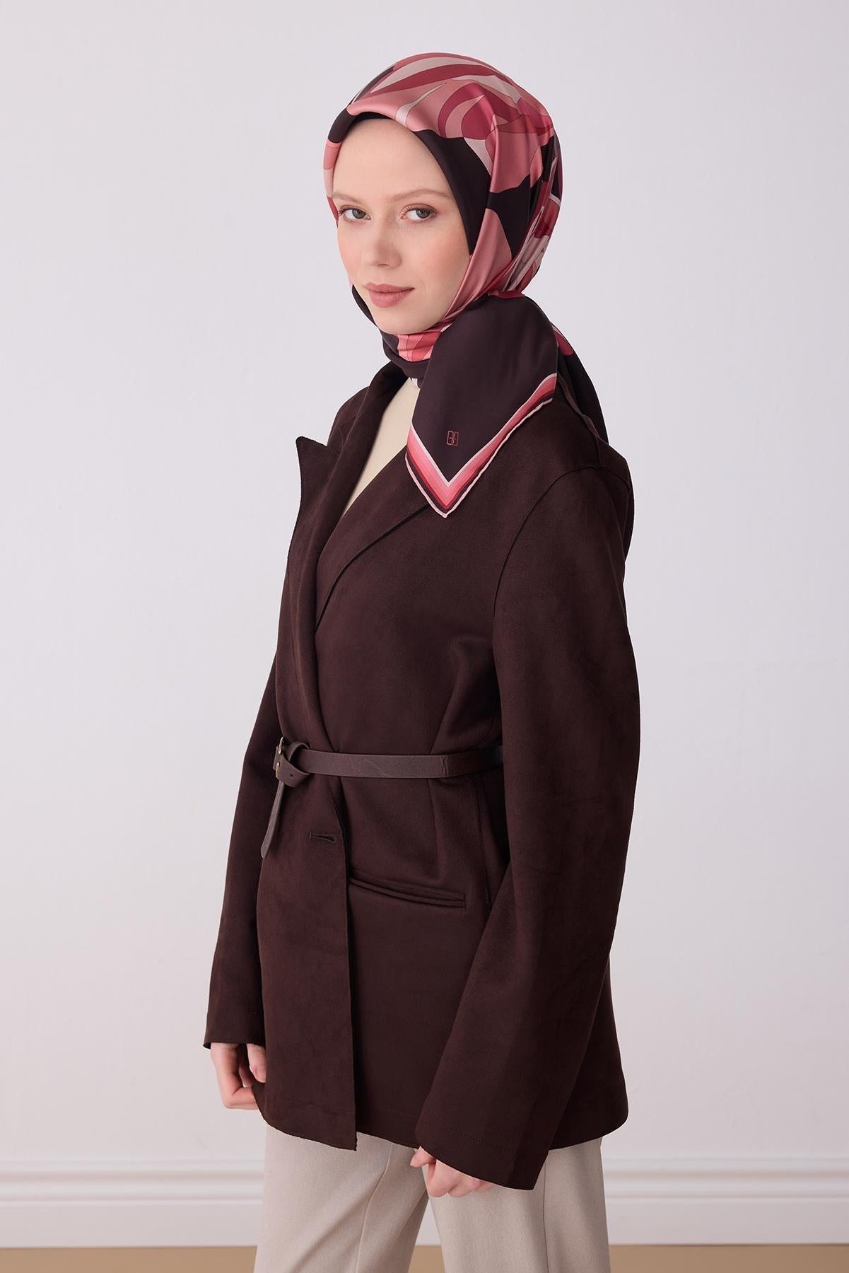 Belli İpek Eşarp - 4303-35 Kahve Pudra Twill