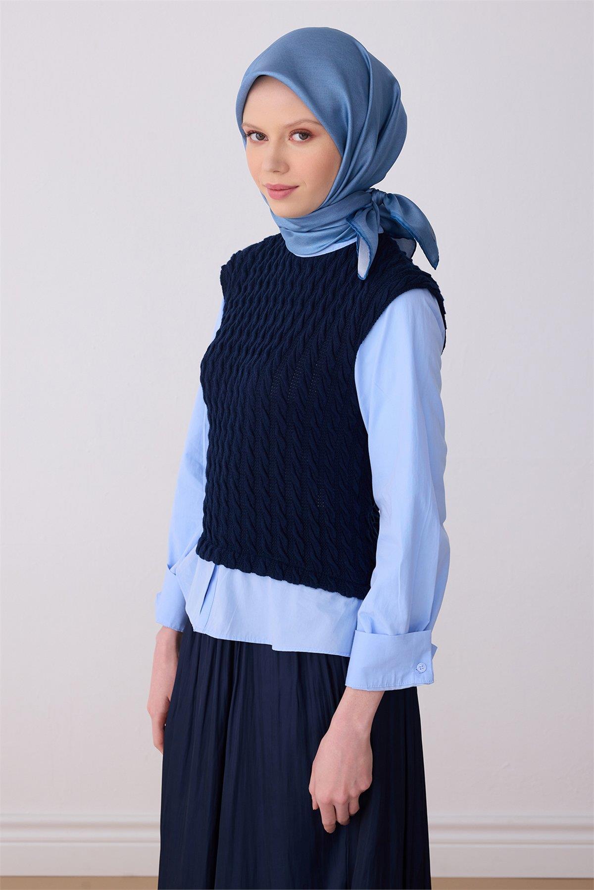 Belli İpek Eşarp - 4305-81 Mavi Twill