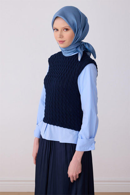 Belli İpek Eşarp - 4305-81 Mavi Twill