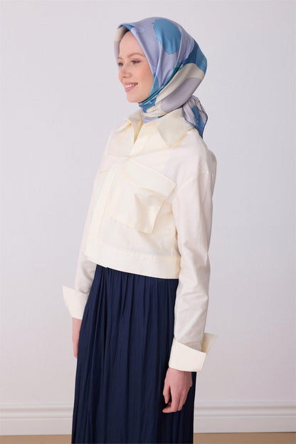 Belli İpek Eşarp - 4306-37 Mavi Twill