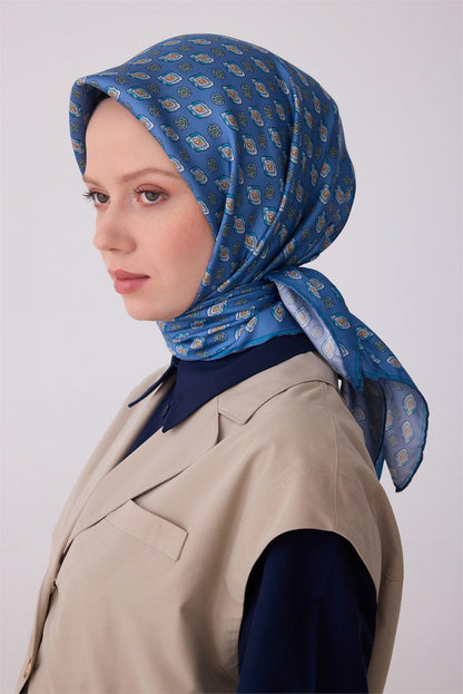 Belli İpek Eşarp - 4308-82 Mavi Twill