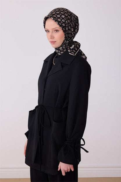 Belli İpek Eşarp - 4308-85 Siyah Twill