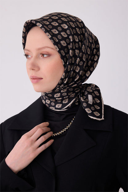 Belli İpek Eşarp - 4308-85 Siyah Twill