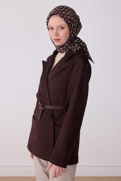 Belli İpek Eşarp - 4308-86 Kahverengi Twill