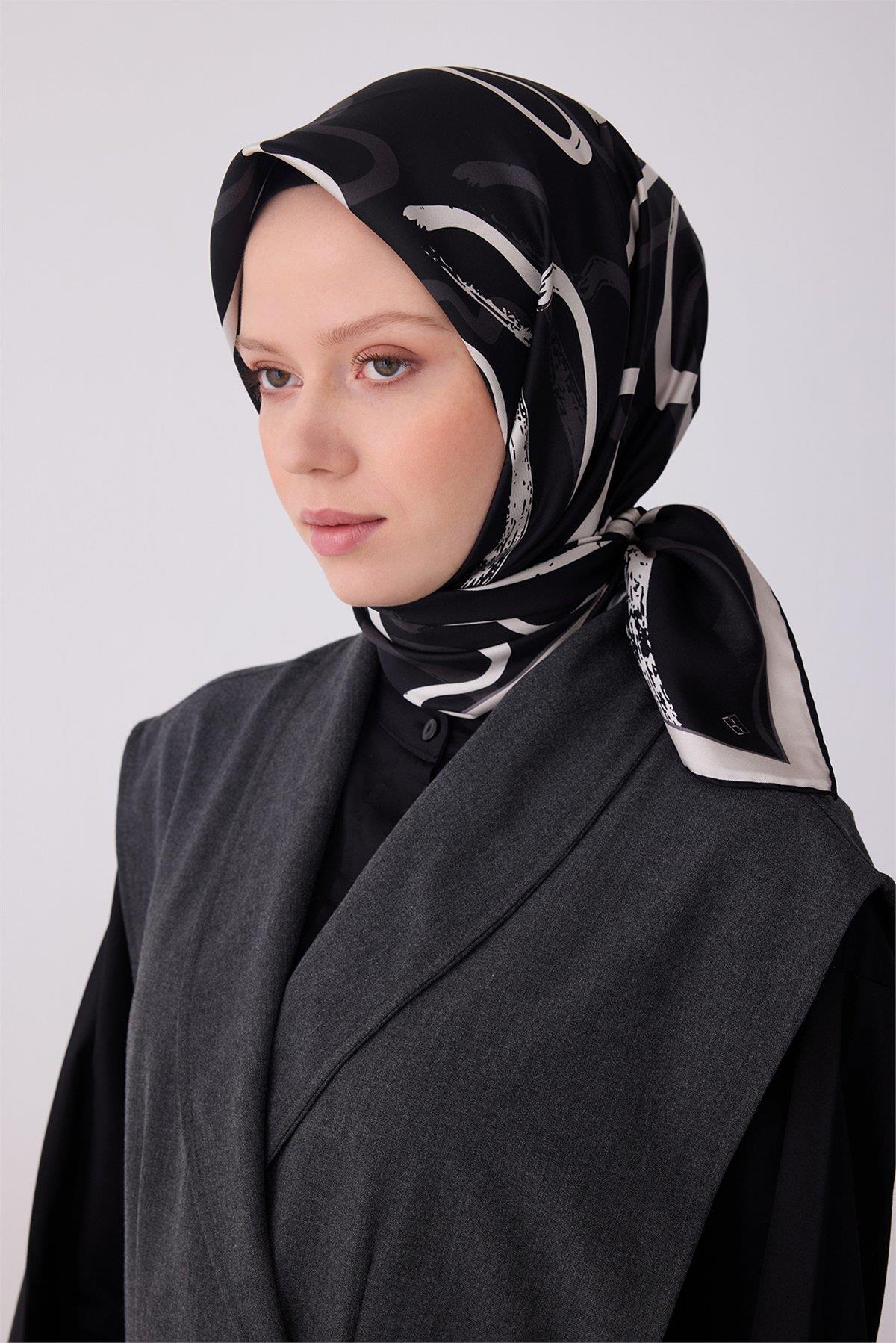 Belli İpek Eşarp - 4309-01 Siyah Twill