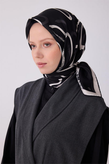 Belli İpek Eşarp - 4309-01 Siyah Twill