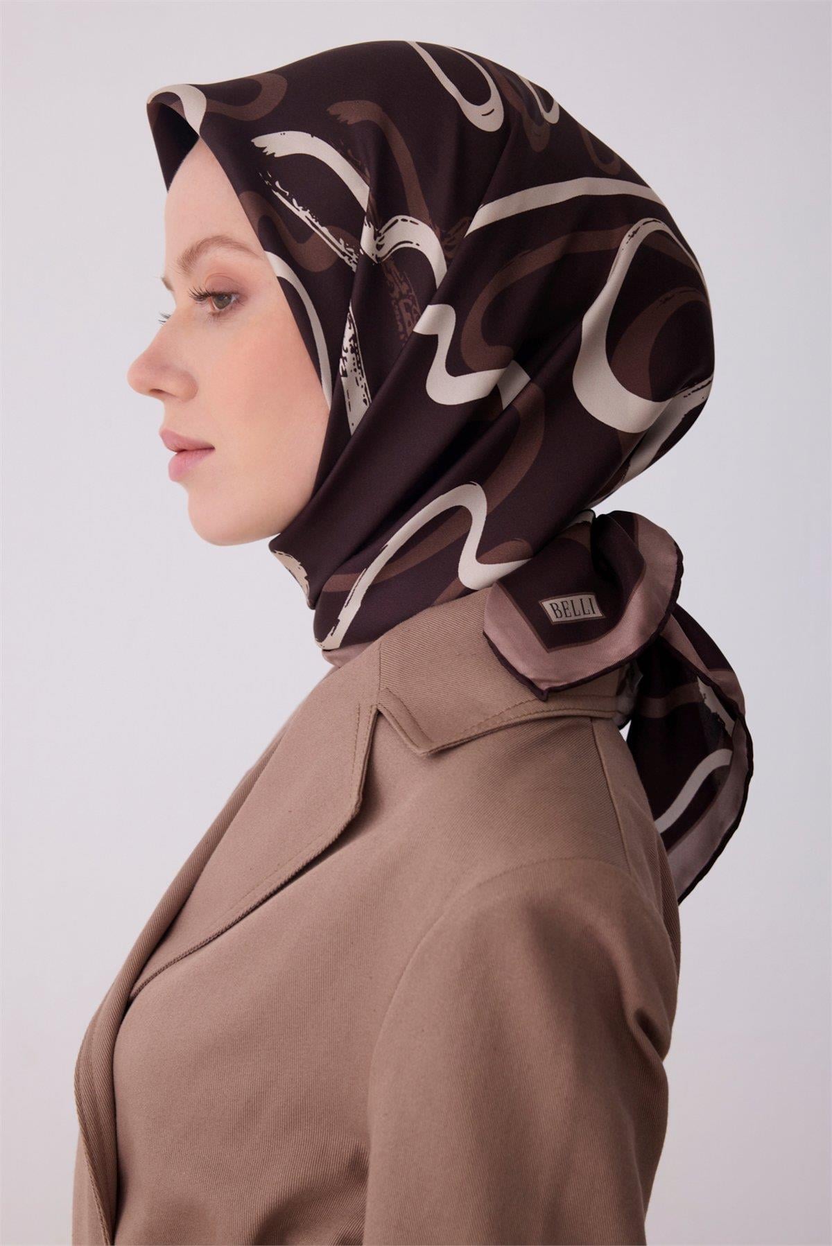 Belli İpek Eşarp - 4309-38 Kahverengi Twill