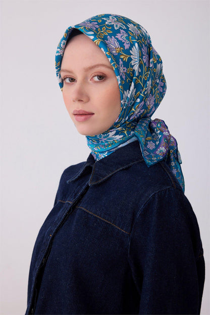 Belli İpek Eşarp - 4314-52 Mavi Twill