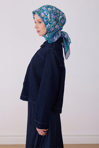 Belli İpek Eşarp - 4314-52 Mavi Twill