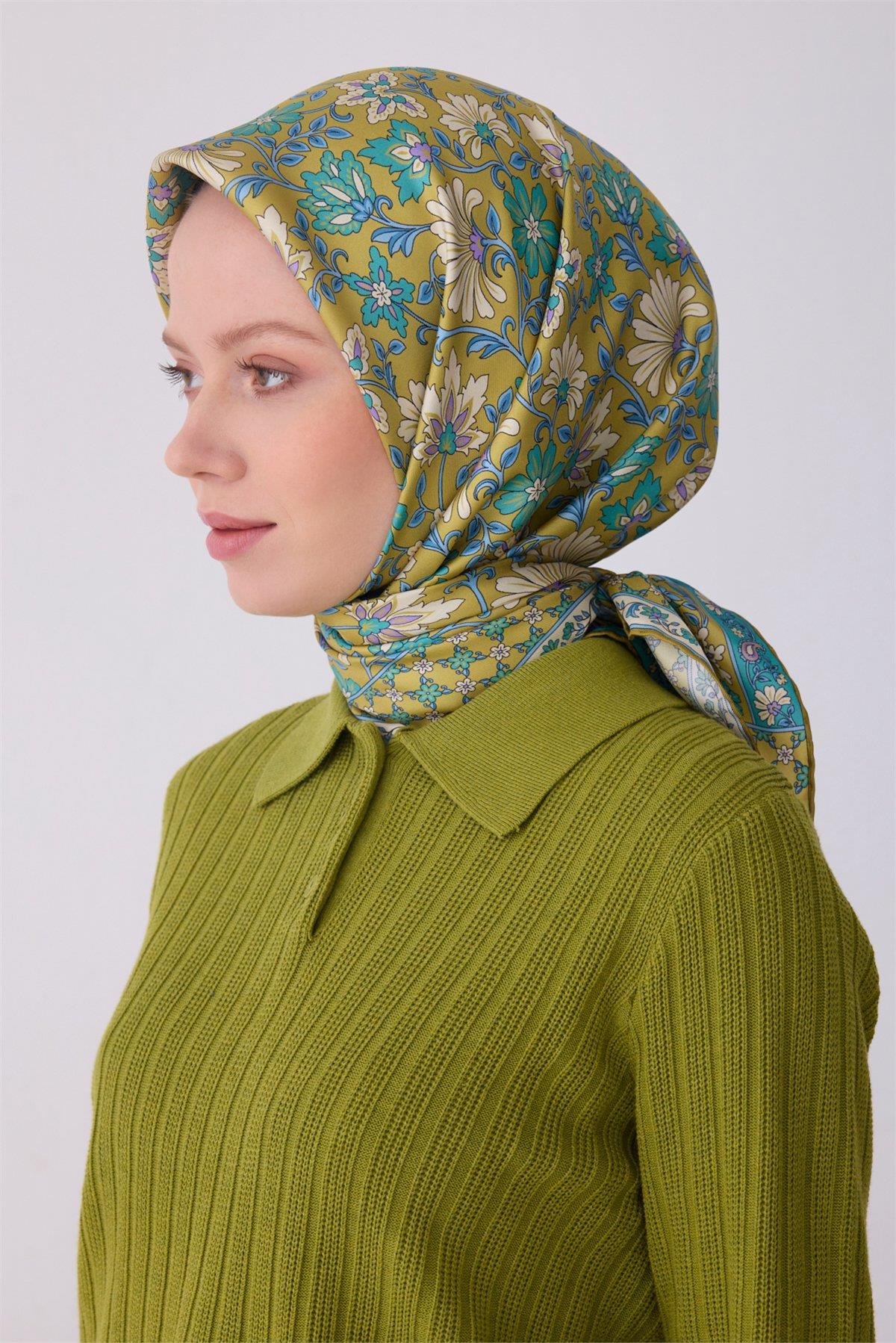 Belli İpek Eşarp - 4314-83 Yeşil Twill