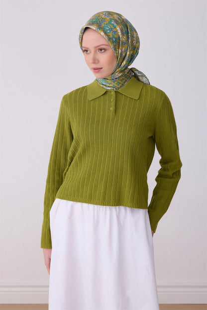 Belli İpek Eşarp - 4314-83 Yeşil Twill