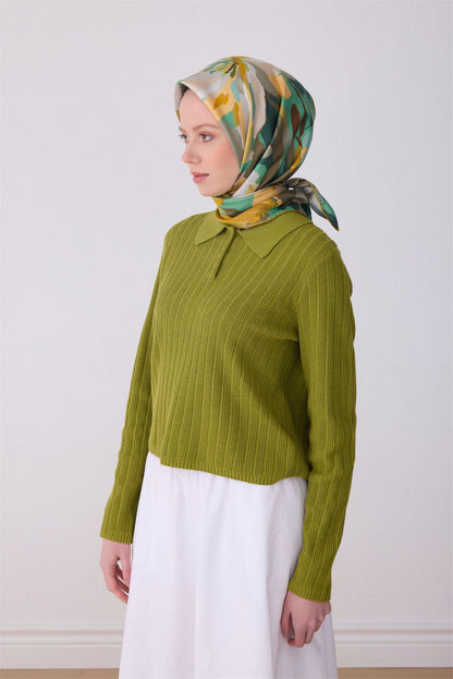 Belli İpek Eşarp - 4315-04 Zeytin Yeşili Twill