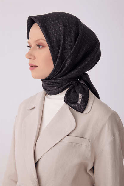 Belli İpek Eşarp - 4317-86 Siyah Twill