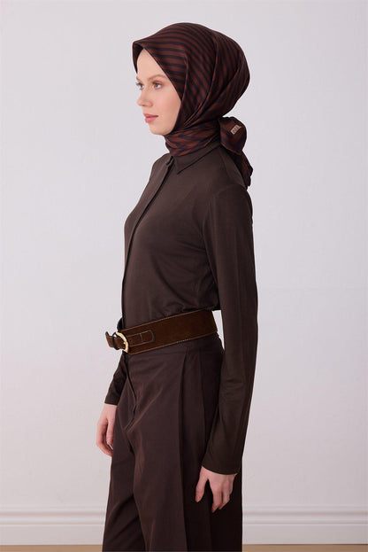 Belli İpek Eşarp - 4325-31 Kahverengi Twill