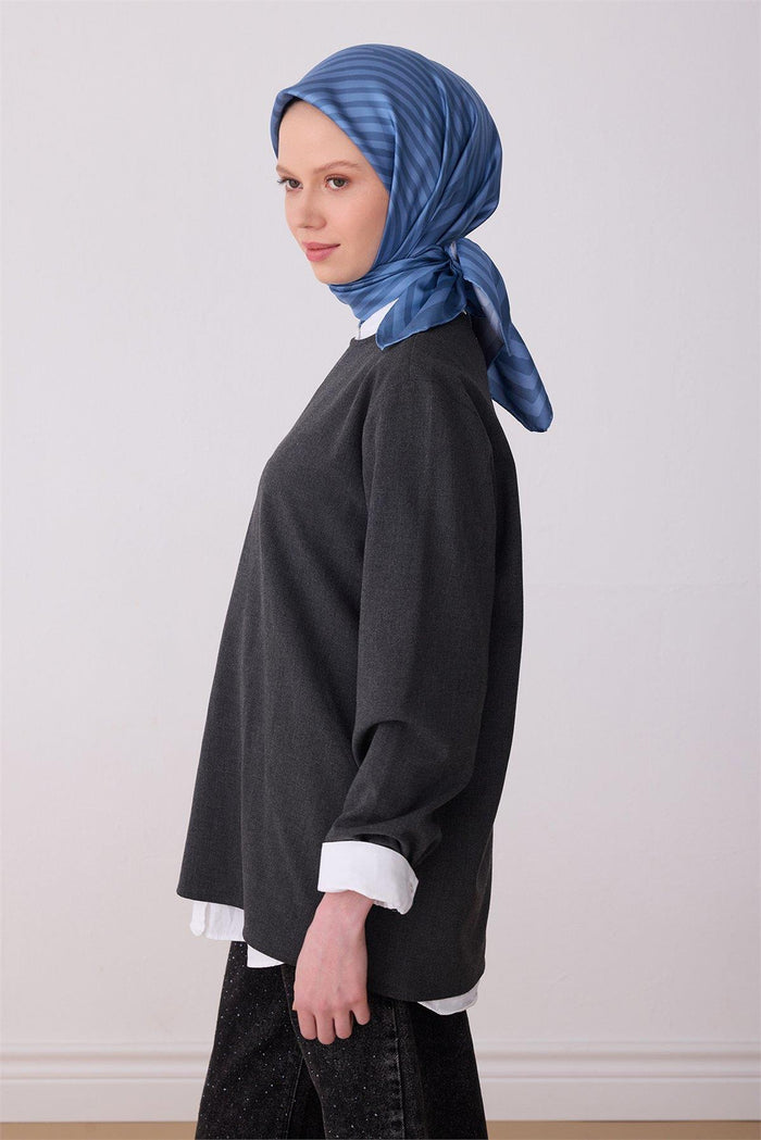 Belli İpek Eşarp - 4325-83 Mavi Twill