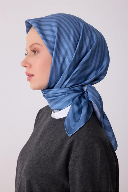 Belli İpek Eşarp - 4325-83 Mavi Twill