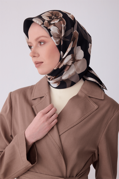 Belli İpek Eşarp - 4330-01 Siyah Twill