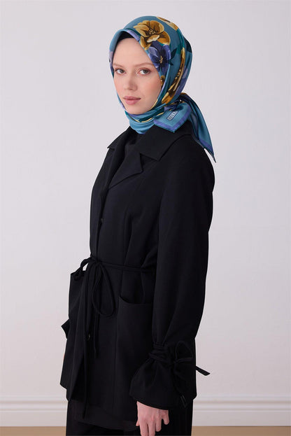 Belli İpek Eşarp - 4330-82 Metalik Mavi Twill