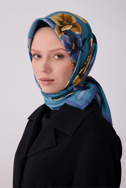 Belli İpek Eşarp - 4330-82 Metalik Mavi Twill