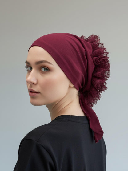 Dantelli Dikişli Bone - Bordo