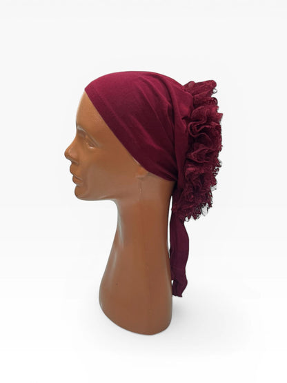 Dantelli Dikişli Bone - Bordo