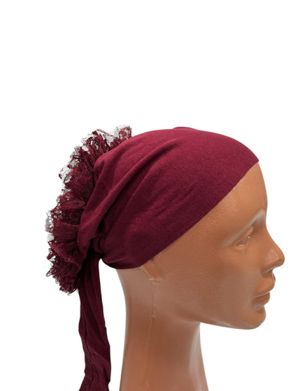 Dantelli Dikişsiz Bone - Bordo