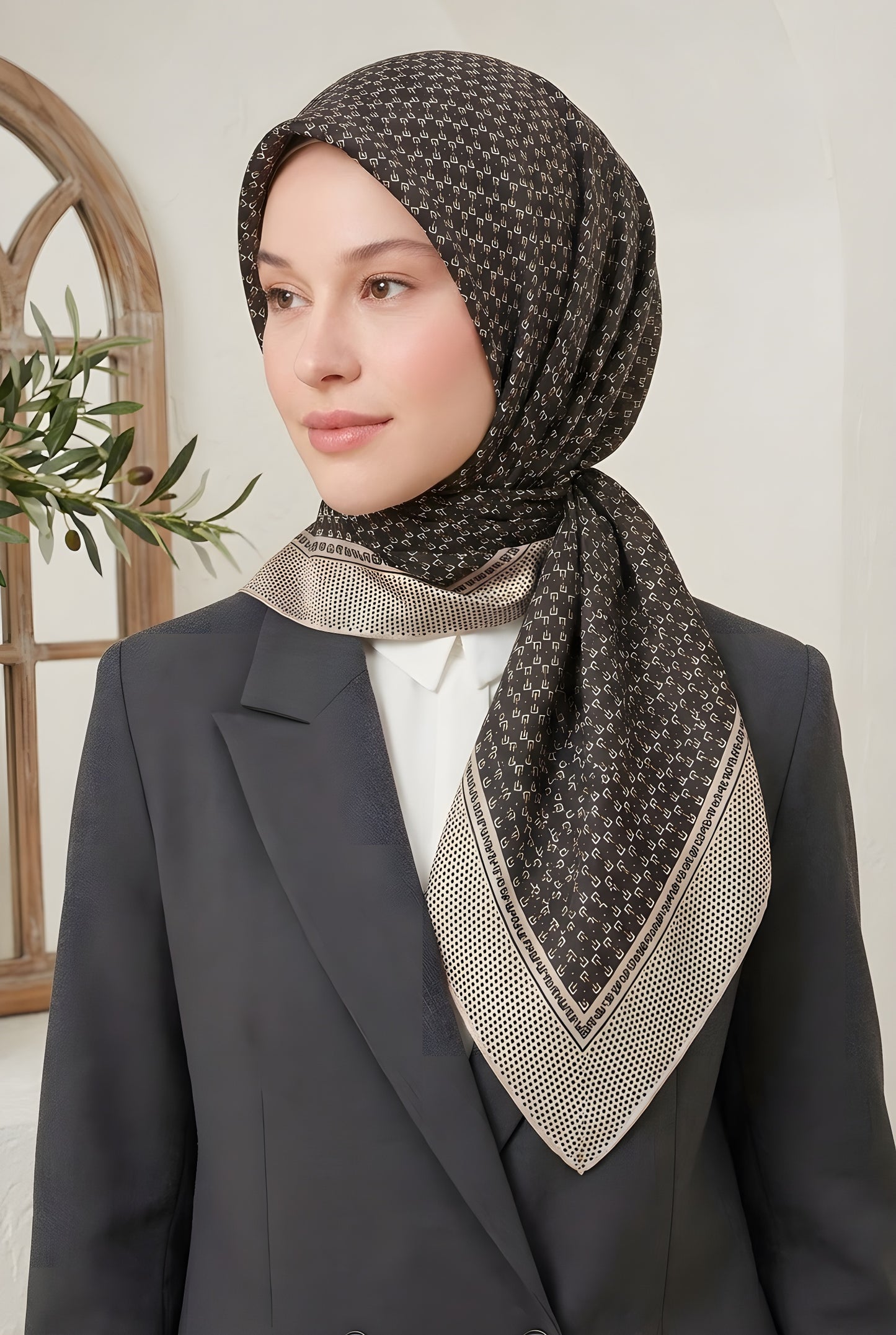 Armine Sport Twill Eşarp - 8556-05 Siyah Taş