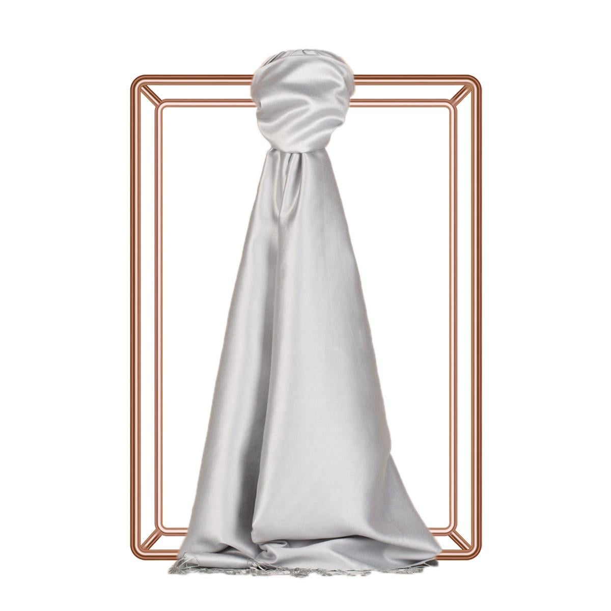 İpekevi Çift Taraflı İpek Şal - Buz Beyazı