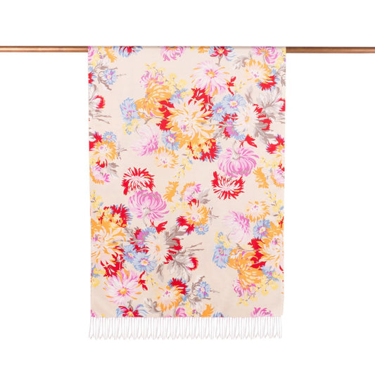 İpekevi Desenli İpek Şal - Kasımpatı Desen - Krem