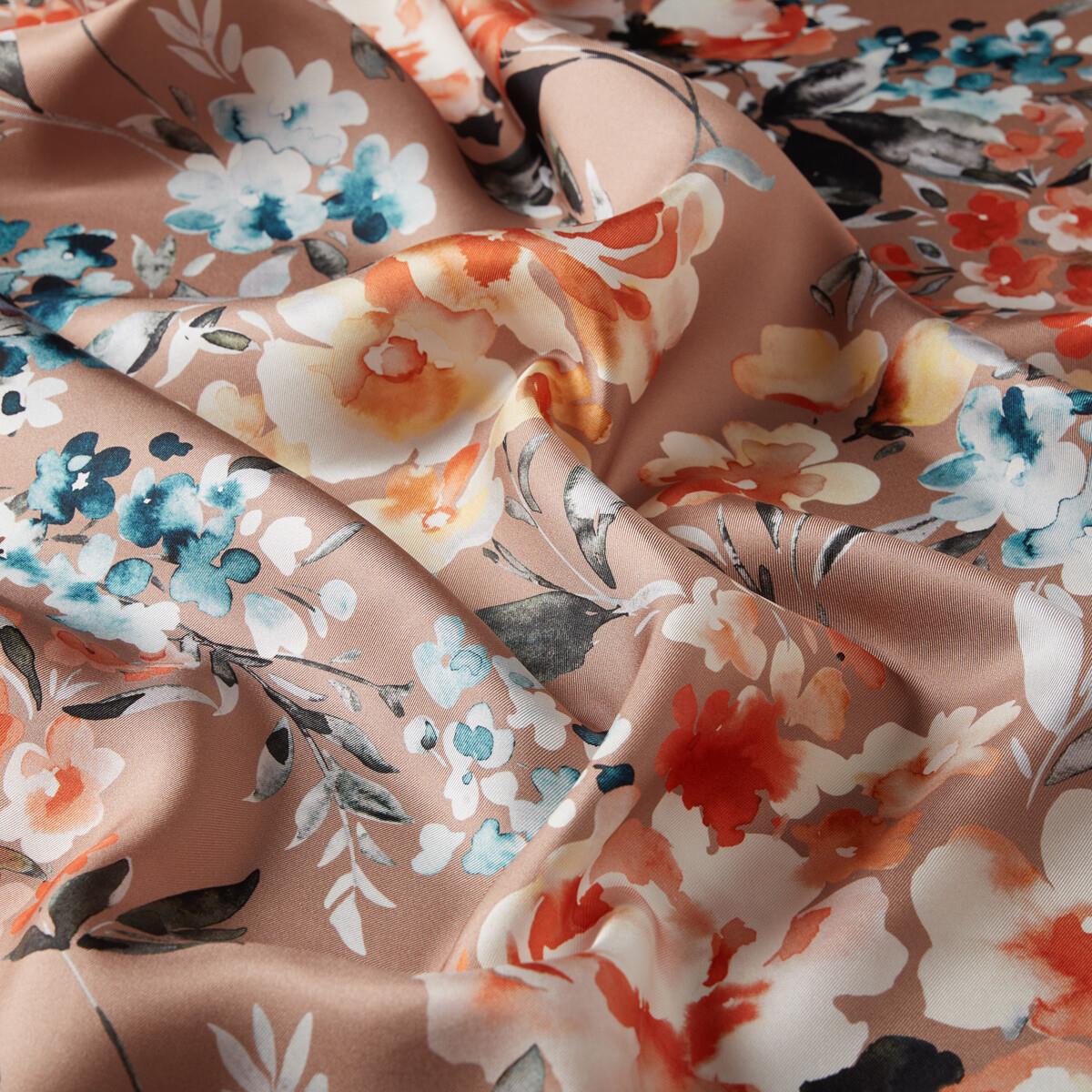 İpekevi Twill İpek Eşarp - Blooming Garden Desenli - Fondöten