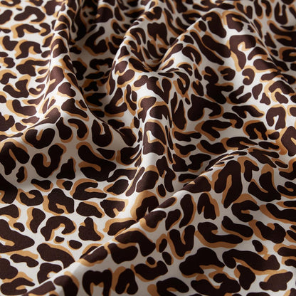 İpekevi Twill İpek Eşarp - Leopar Desenli - Kahve